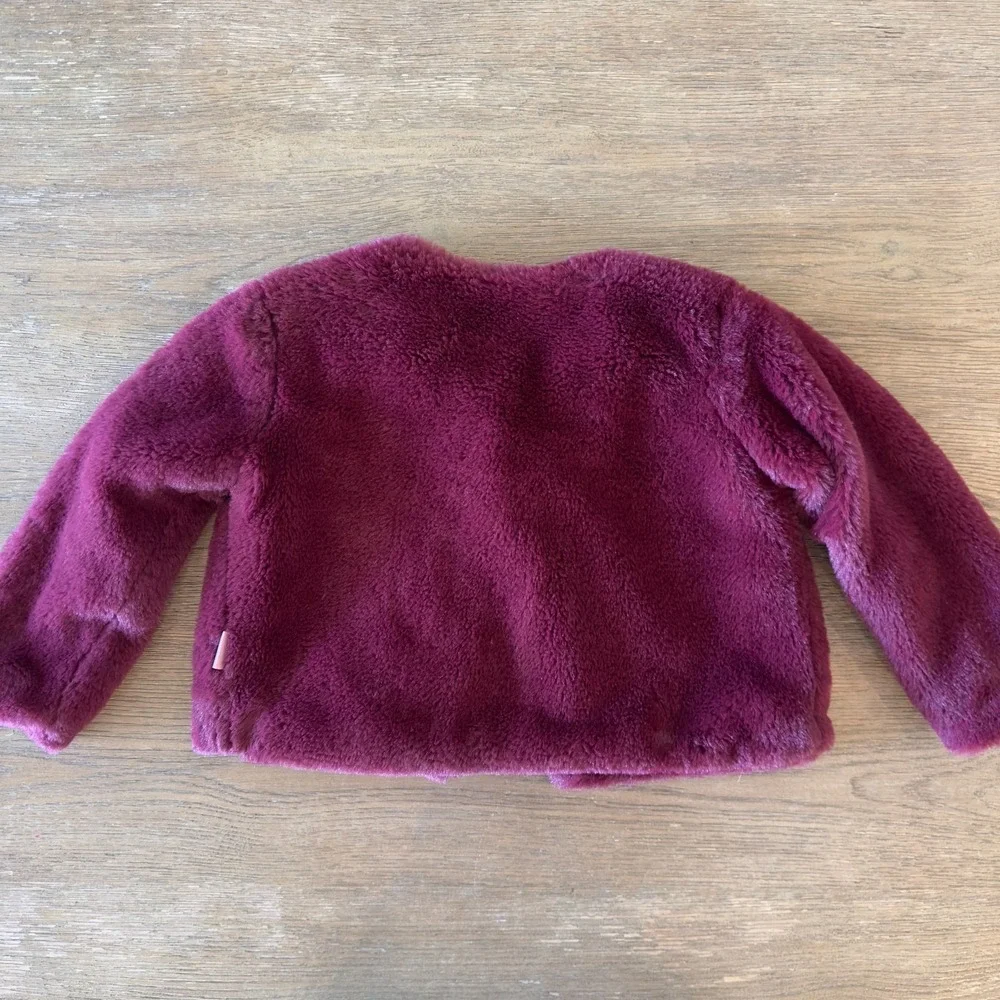 BCBG Little‎ Girls' Faux Fur Dressy Cropped Jacket With Bow-Maroon Red-Size 2T